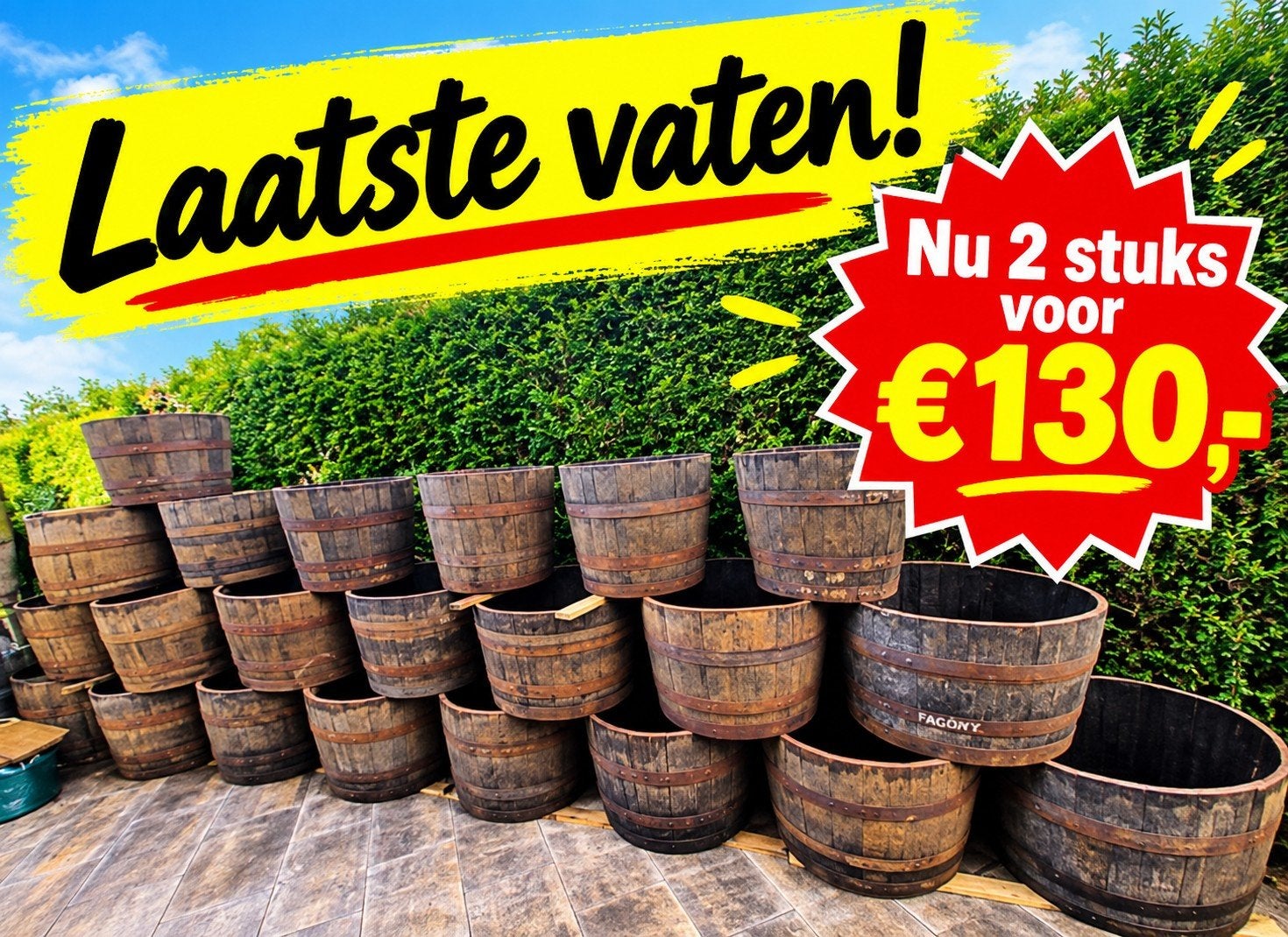 eiken whiskyvat  bloembak🌴vijvertje 🐠 plantenbak 🪴, Ophalen, Rond, Nieuw, 60 tot 100 cm