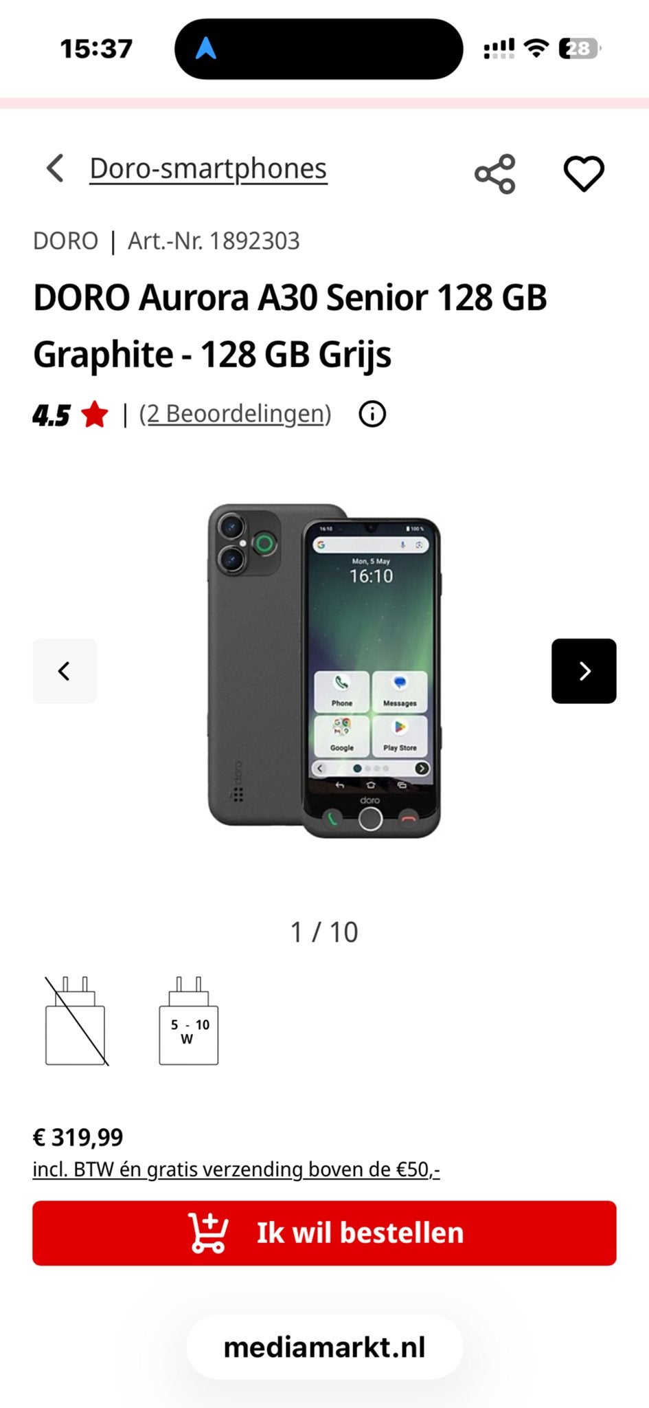 Doro A30 seniorentelefoon - Zo goed als nieuw, met garantie, Overige modellen, Ophalen of Verzenden, Zo goed als nieuw, Zonder simlock