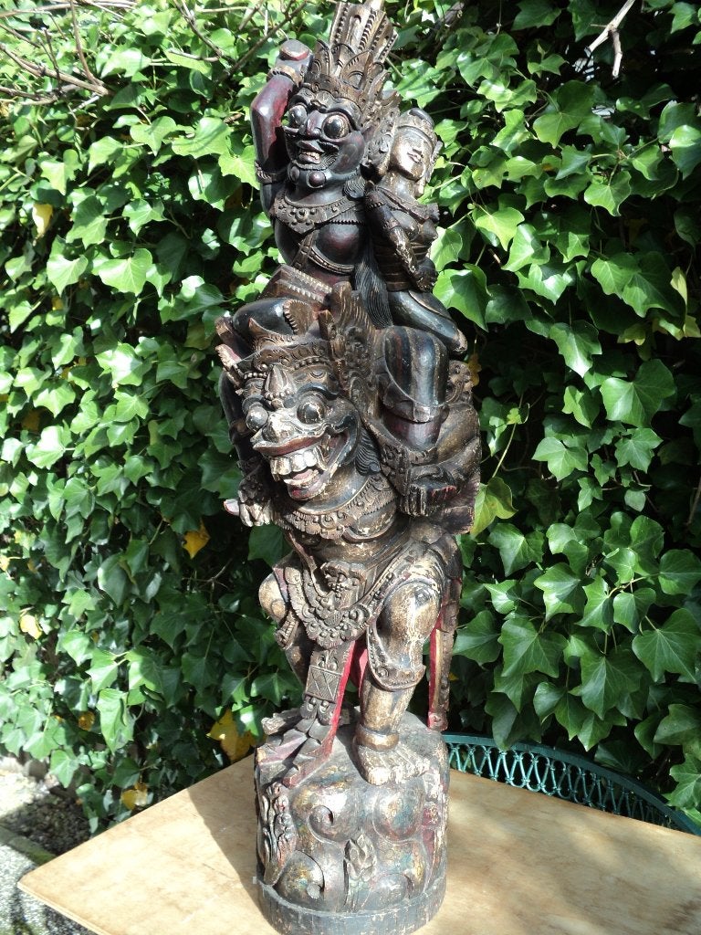 RAWANA MET SITA OP WILMANA, AUTHENTIEK STUK, BALI, INDONESIE, Ophalen, Houtsnijwerk, Handgemaakt, 1 meter - 2 meter