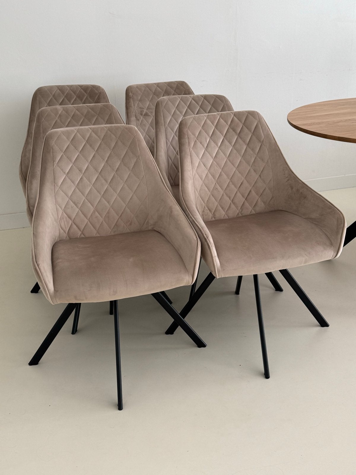 Set van 6 beige zachte draaiende eetkamerstoelen, Ophalen, Stof, Gebruikt, Overige kleuren