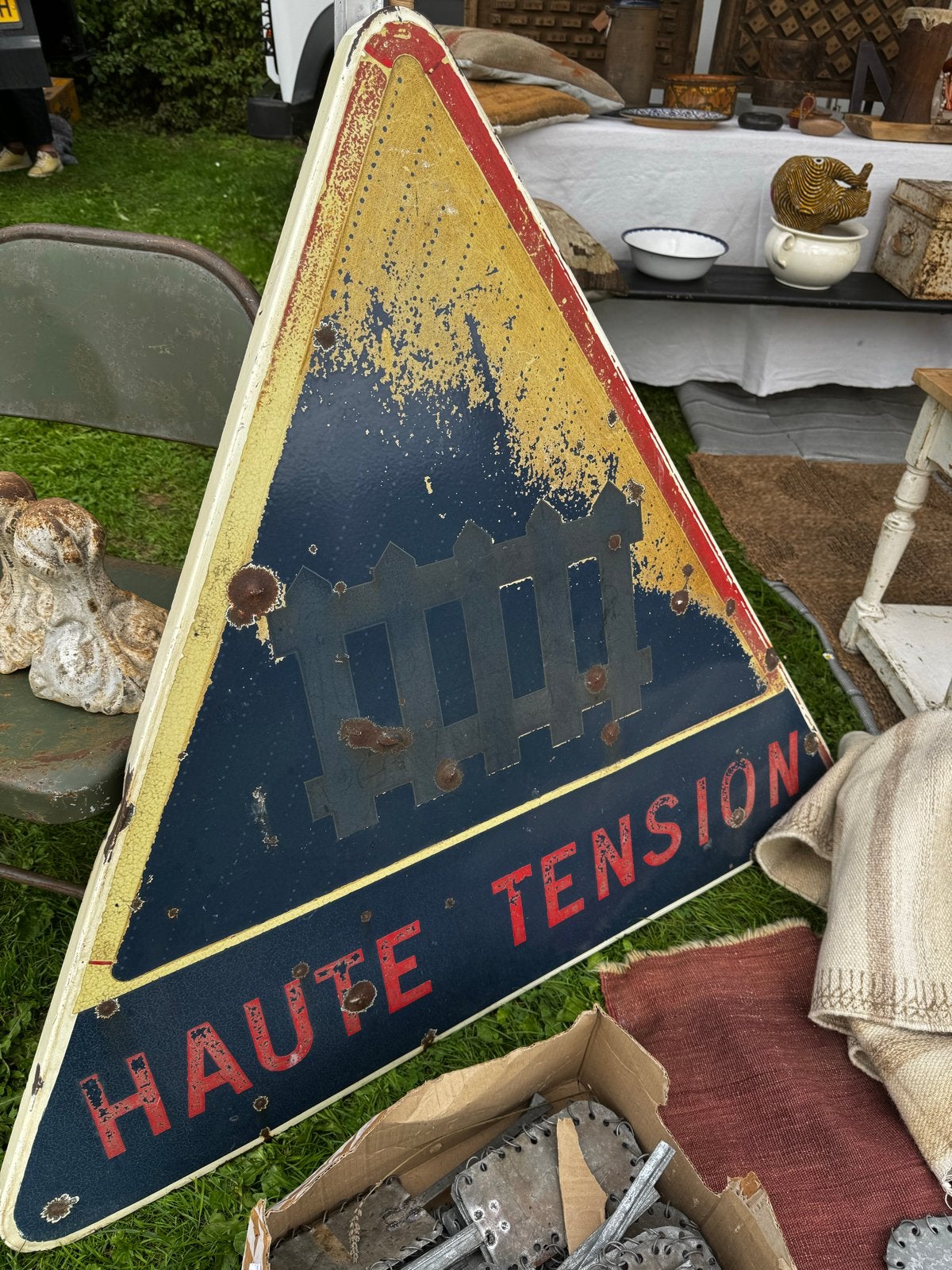 Groot industrieel brocante Frans verkeersbord, Ophalen of Verzenden
