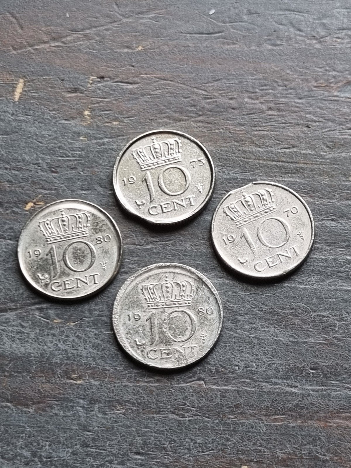 4x 10 cent juliana misslagen, Postzegels en Munten, Munten | Nederland, Ophalen of Verzenden, Koningin Juliana, 10 cent