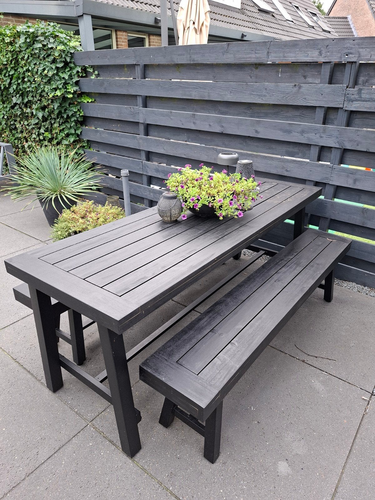Tuinset: 190cm tuintafel met 2 losse banken - Z.G.A.N., Tuin en Terras, Ophalen, Zo goed als nieuw, Rechthoekig, Hout