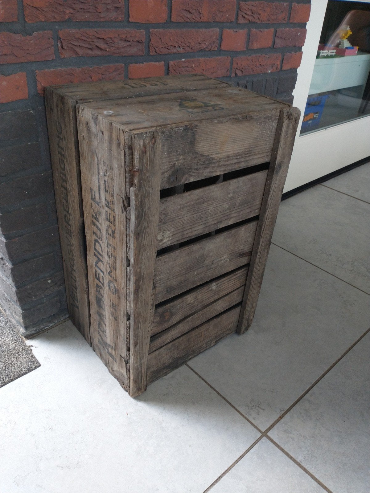 Vintage houten veilingkist - decoratieve opberger, Ophalen, 50 – 75, Gebruikt, 50 tot 100 cm