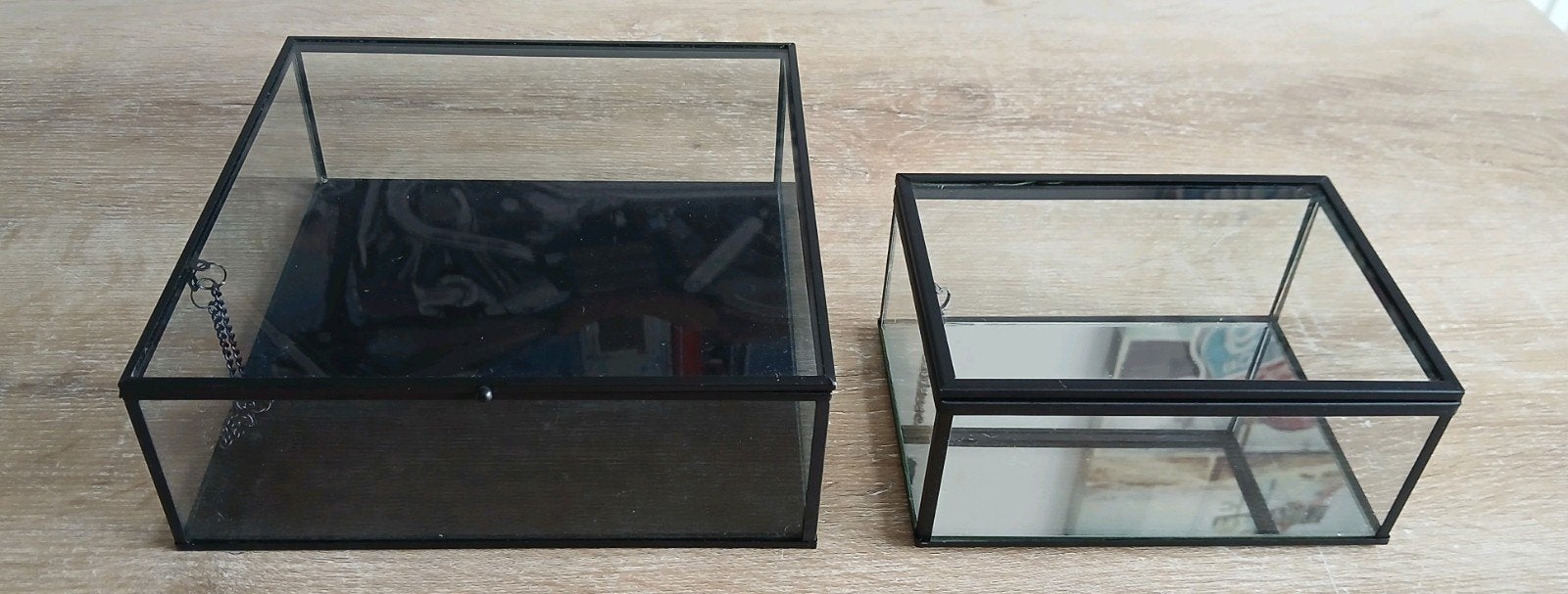 2 glazen sieradendoos vitrine display doosjes spiegel glas, Ophalen, Zwart, Zo goed als nieuw, Modern