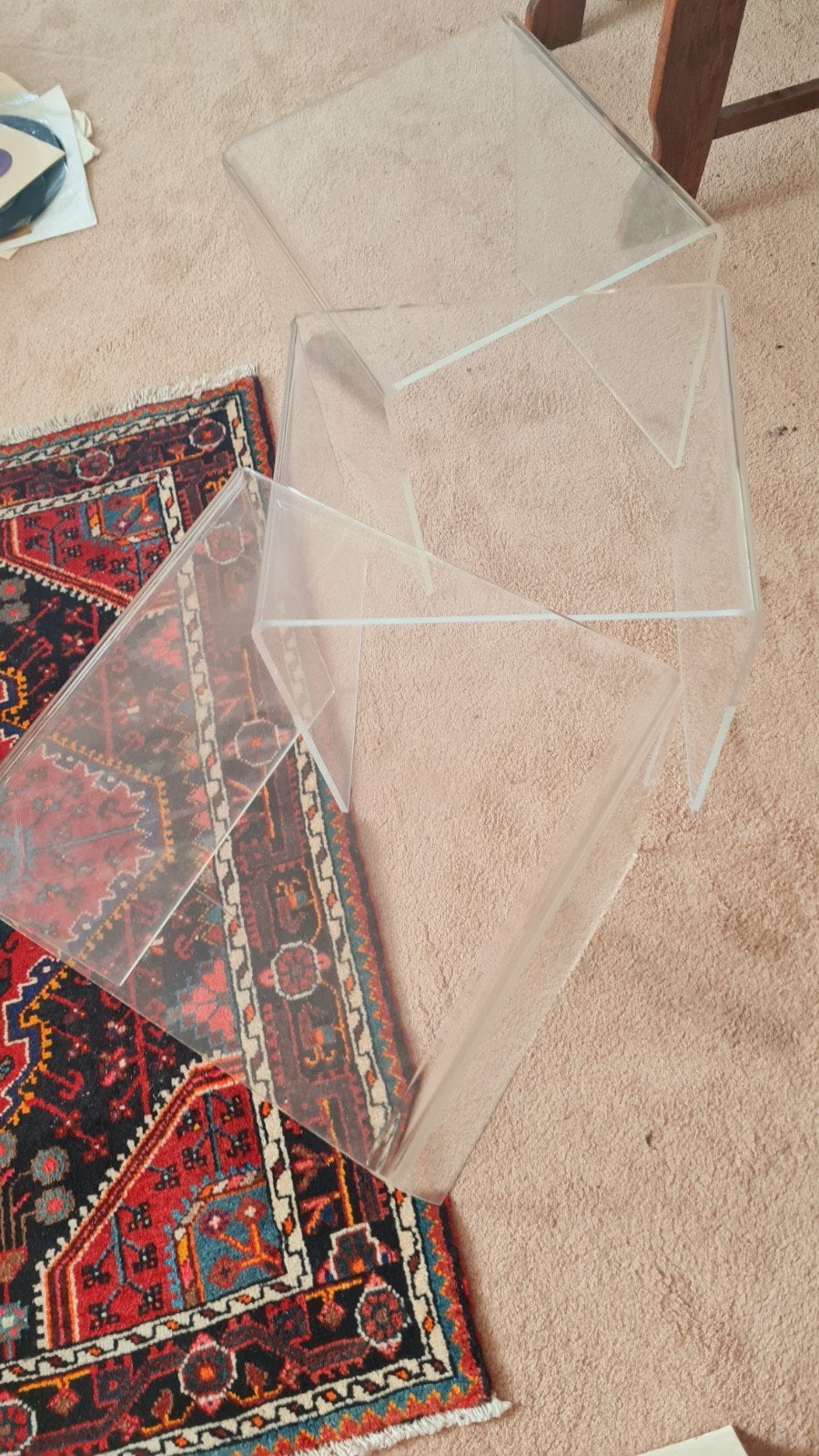 Set van 3 Plexiglas Salontafels/Bijzettafels, Ophalen, Gebruikt, Minder dan 50 cm, Minder dan 50 cm