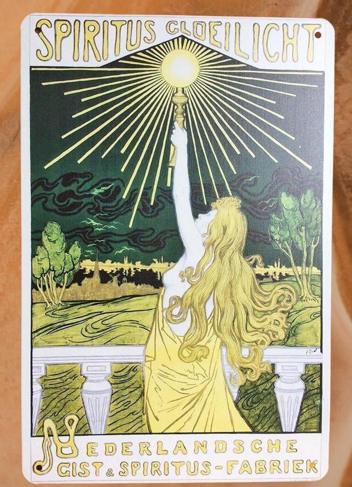 Spiritus Gloeilicht Jugendstil oude Reclame Wandbord Poster, Verzenden, Overige typen