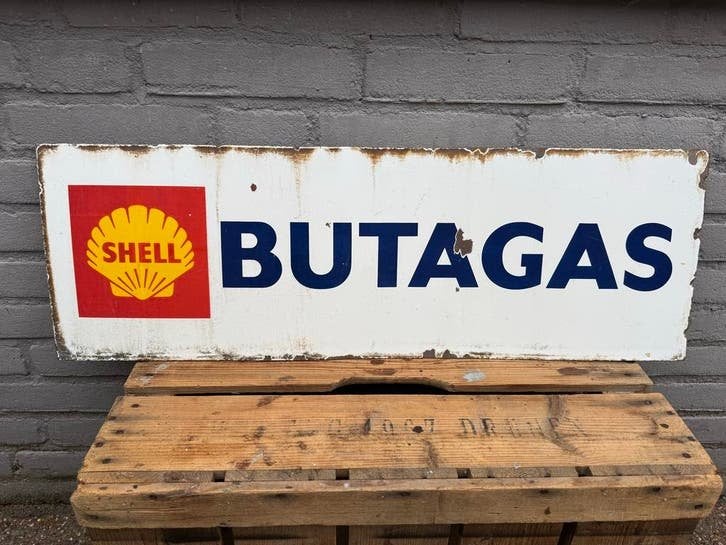 Oude Shell Butagas Emaille Reclamebord, Antiek en Kunst, Antiek | Wandborden en Tegels, Ophalen of Verzenden