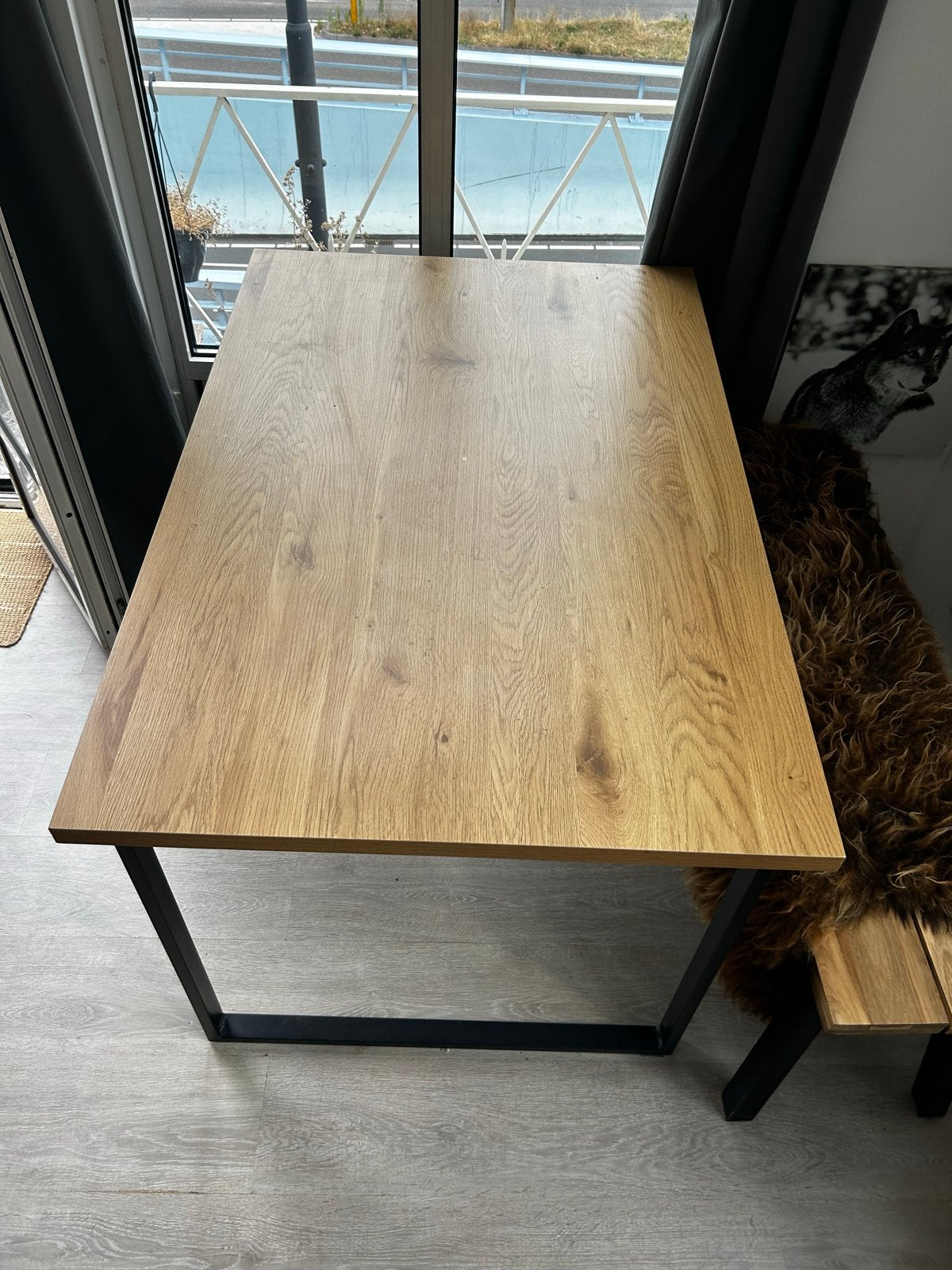 eettafel met metalen onderstel, Ophalen, Gebruikt, 100 tot 150 cm, 50 tot 100 cm