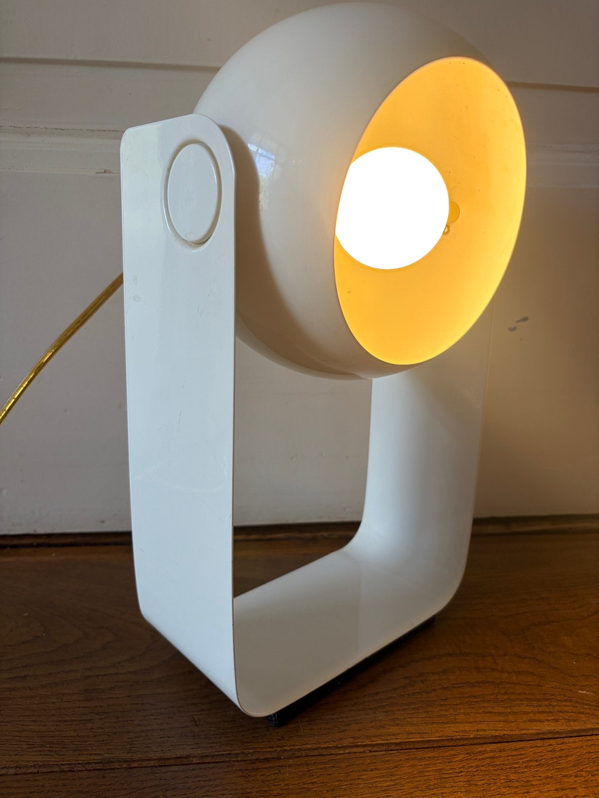 Space age Massive eyeball tafellamp - retro witte bol lamp, Gebruikt, Wit, Ophalen of Verzenden, Metaal
