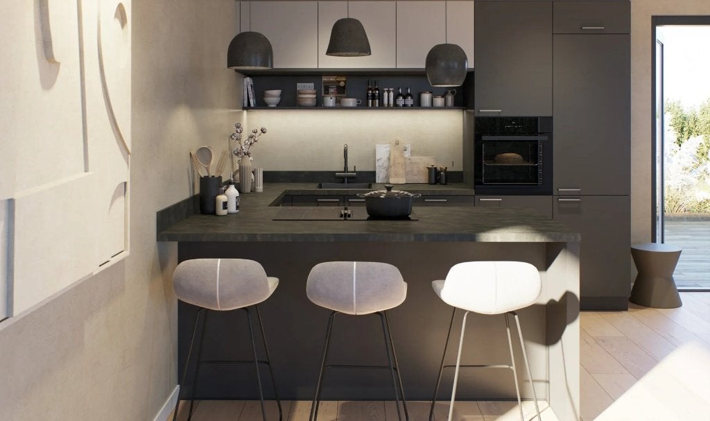 Showroomkeuken Franchetti Lavazwart, ruim 50% korting!!, Huis en Inrichting, Ophalen, U-keuken, Zwart, Nieuw