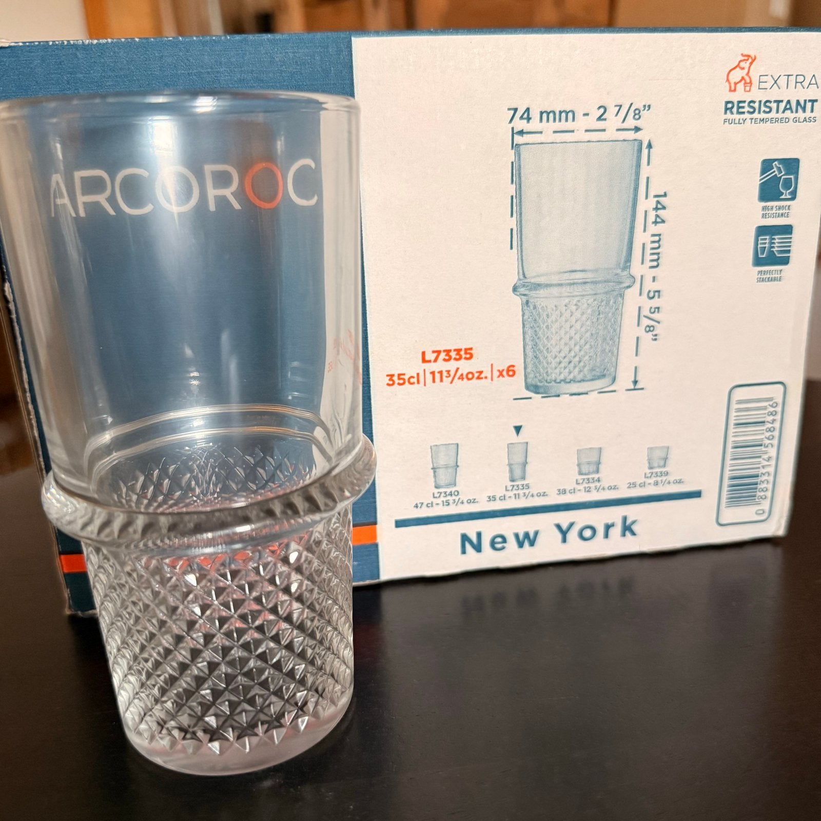 Arcoroc New York Stapelglazen 35 cl - Set van 6, Ophalen, Glas of Glazen, Nieuw, Glas