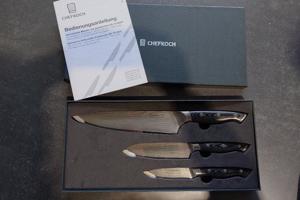 3 set Damascus messenset, -, Nieuw, Ophalen of Verzenden, Rvs of Chroom
