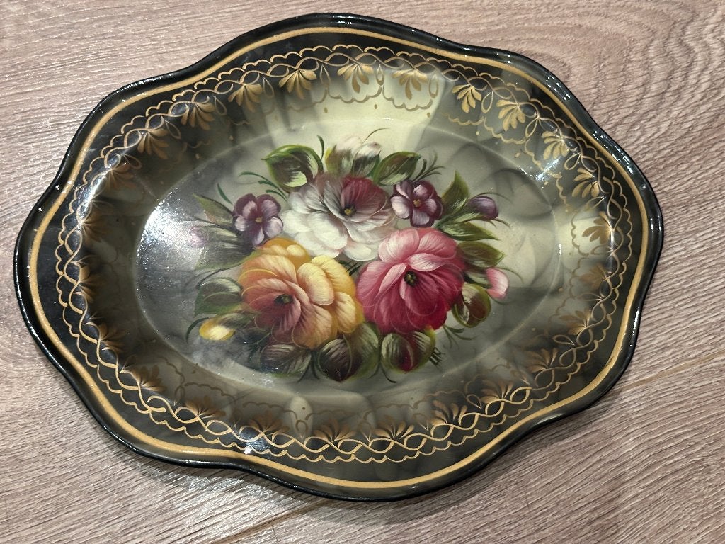 Russisch Zhostovo metalen handbeschilderd dienblad, Ophalen of Verzenden, Nieuw, Ovaal, Metaal