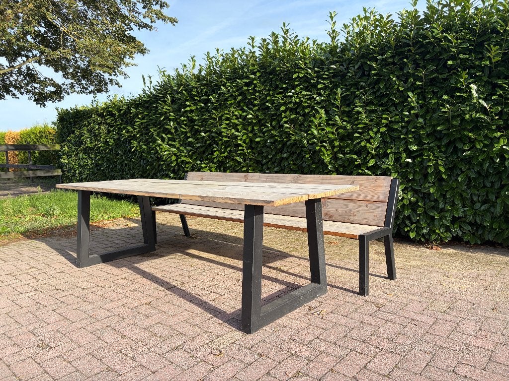 Buitentafel met bank - Douglas hout, Tuin en Terras, Ophalen, Zo goed als nieuw, Rechthoekig, Hout