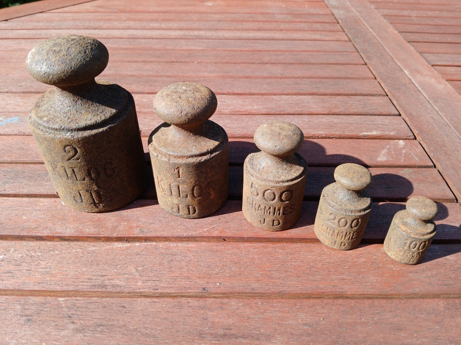 Antieke gietijzeren gewichten set - Decoratief, Ophalen