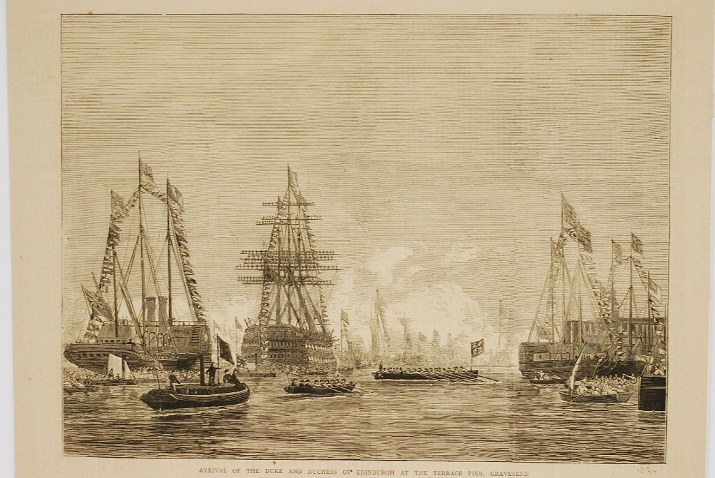Antieke Prent 1874 Gravesend Aankomst Hertog Edinburgh, Verzenden, Voor 1940, Zo goed als nieuw