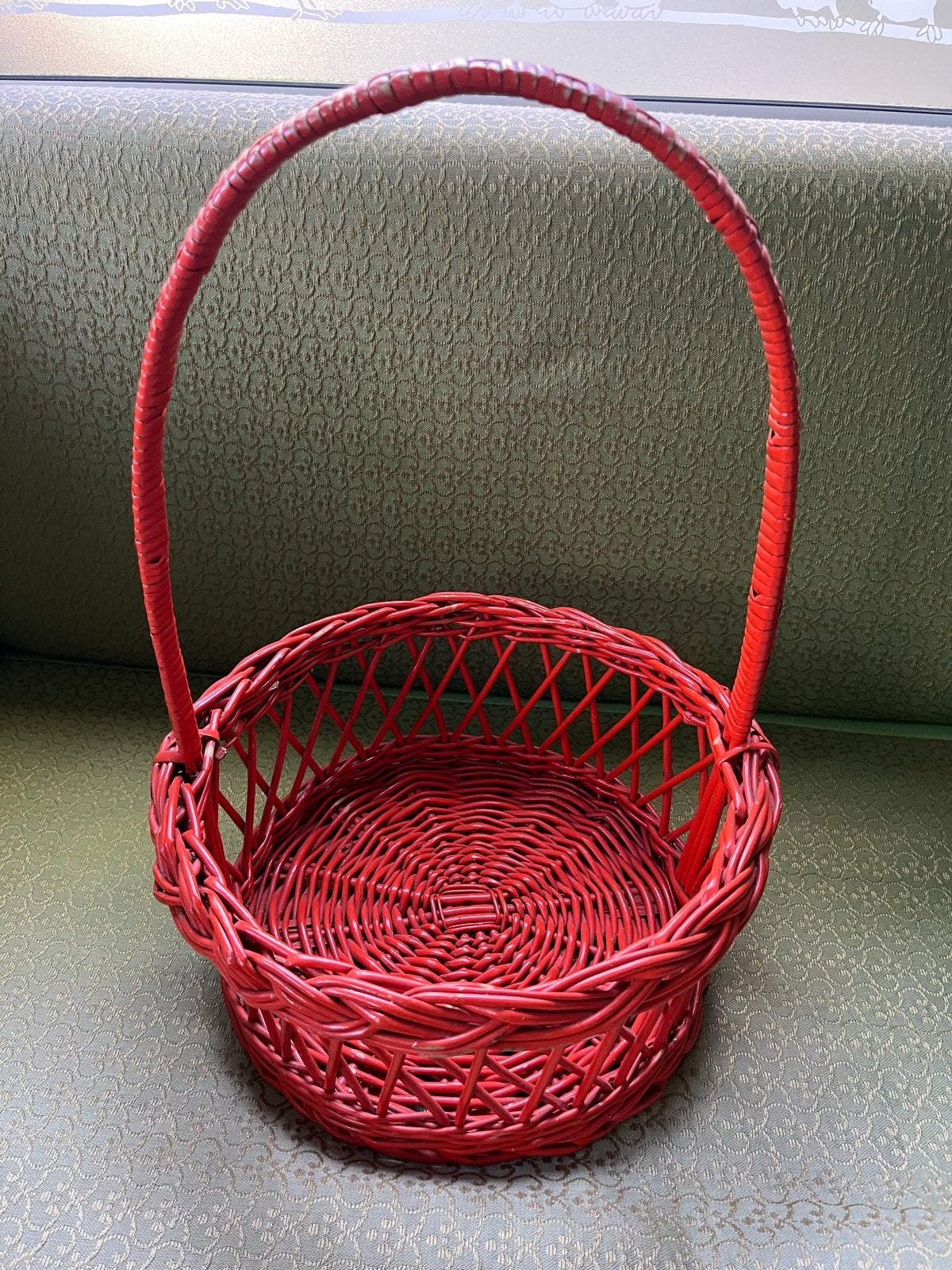Rieten retro mand met handvat. Oranje, Ophalen, Overige materialen, Minder dan 50 cm, Gebruikt