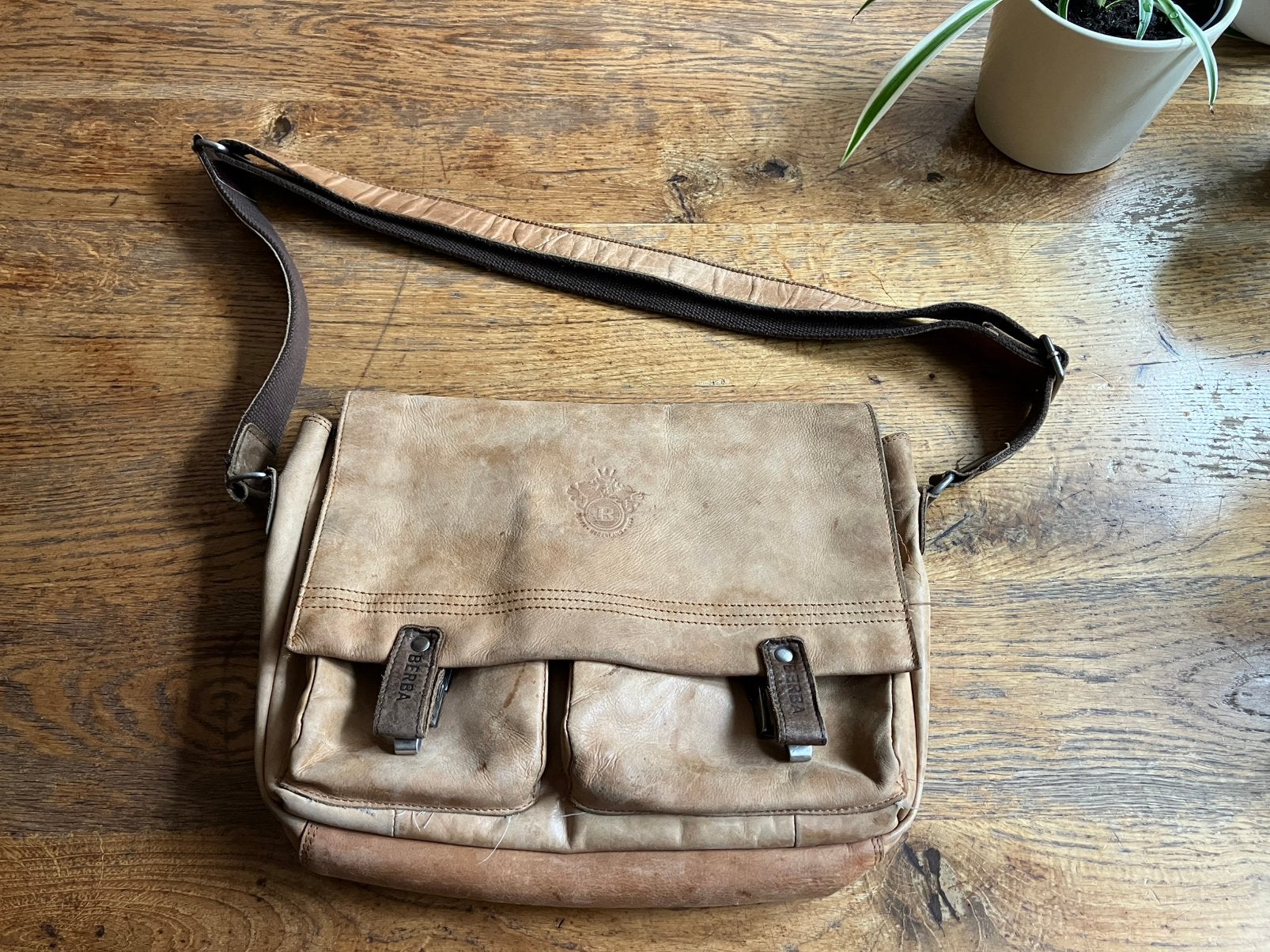 Leren schoudertas / laptoptas merk Berba, Ophalen of Verzenden, Gebruikt, Overige merken