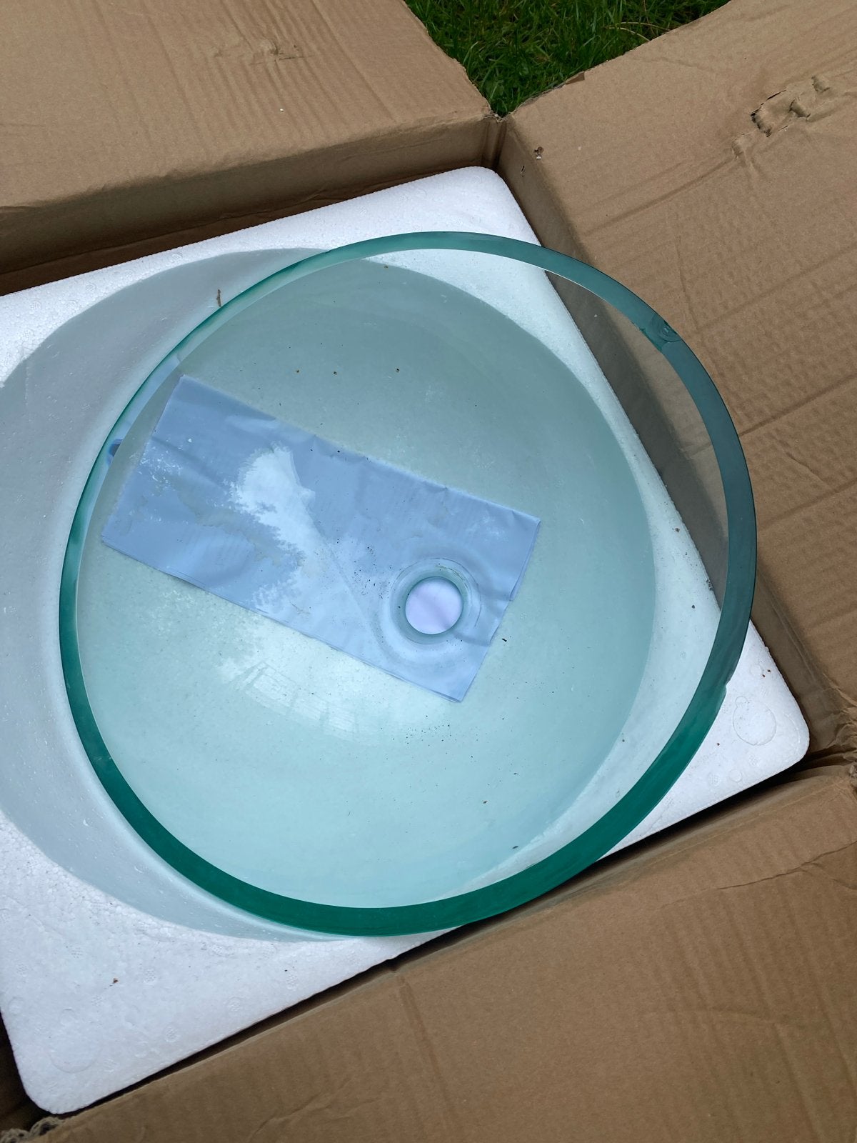 Glazen waskom met afvoerplug - gebruikt in doos, Ophalen, Gebruikt, Glas, Wastafel