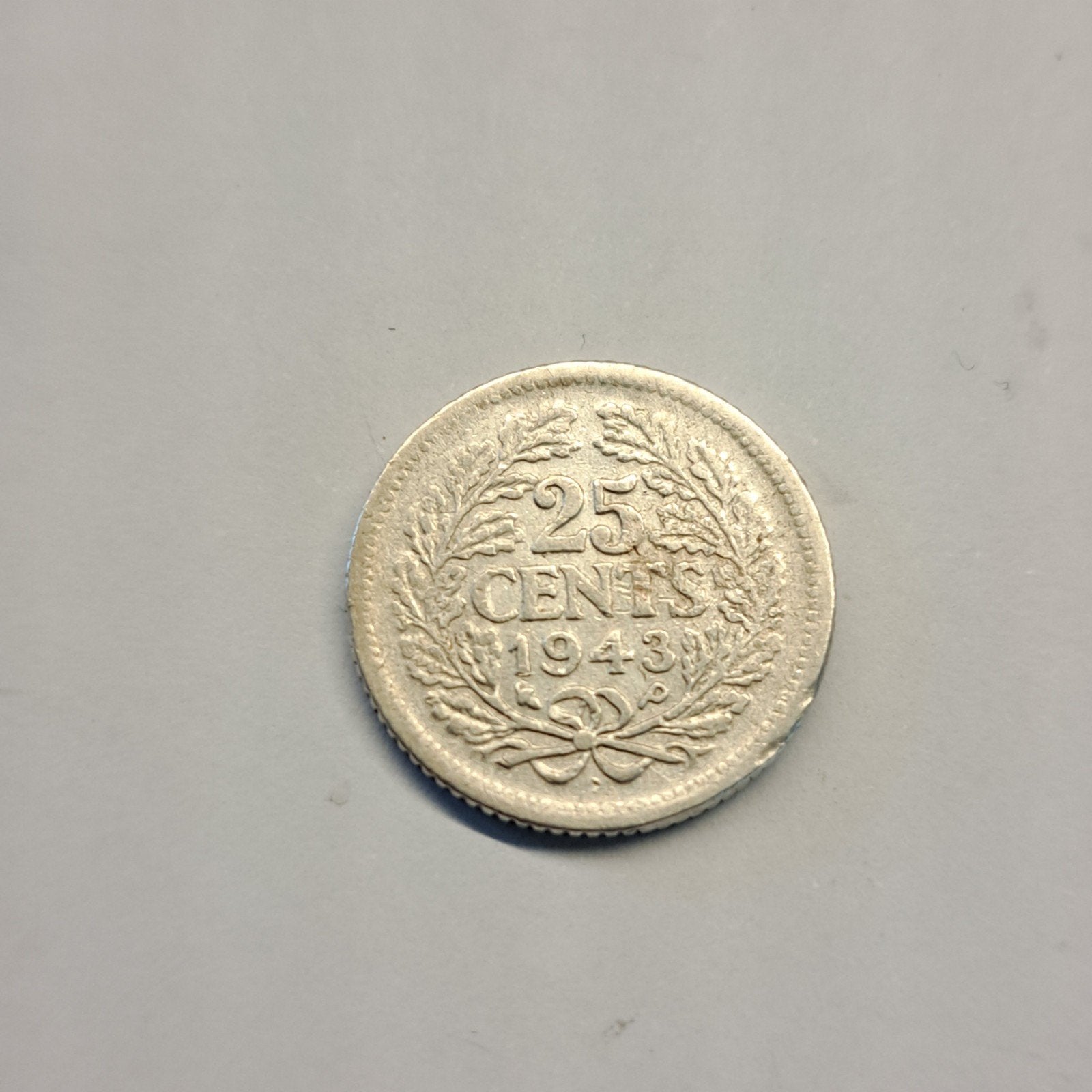 zilveren 25 cent munt 1943 Koningin Wilhelmina, Zilver, 25 cent, Ophalen of Verzenden, Koningin Wilhelmina