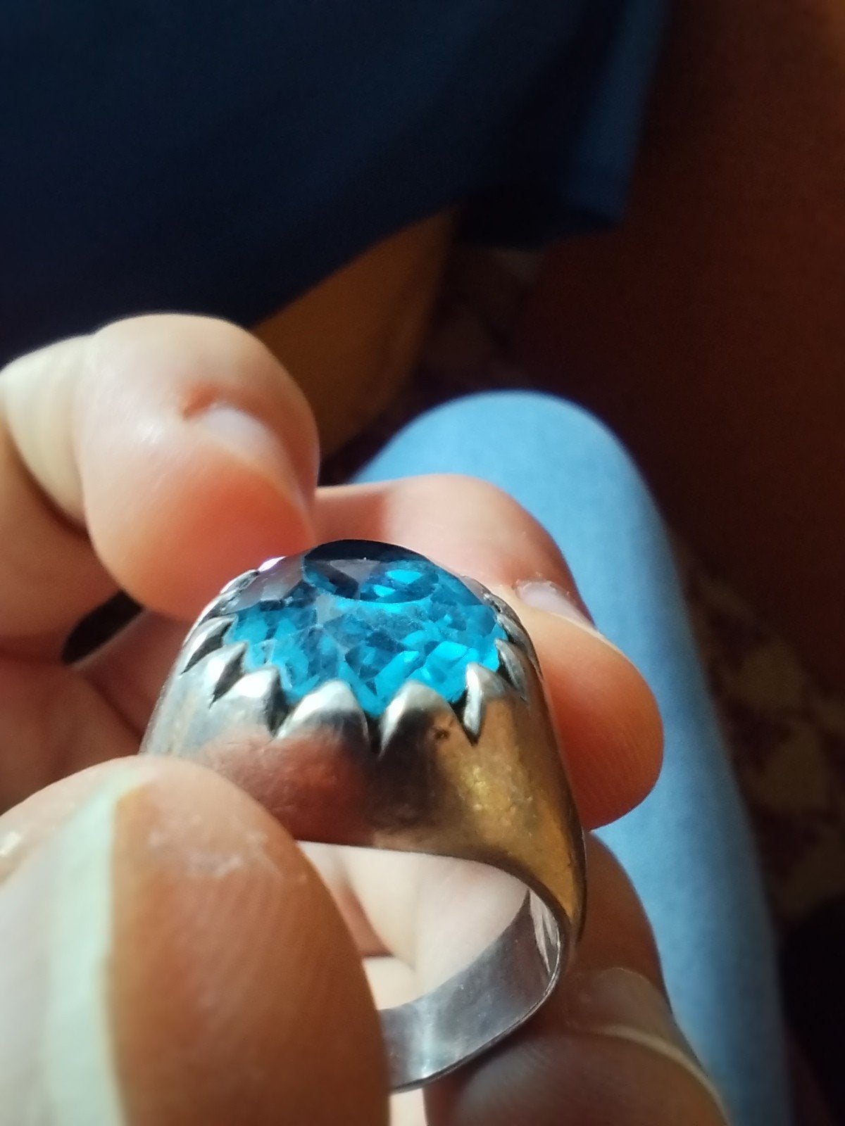 Mooie zilveren herenring (925) met blauwe edelsteen, Kleding | Heren, Ophalen of Verzenden, Gedragen, Jack