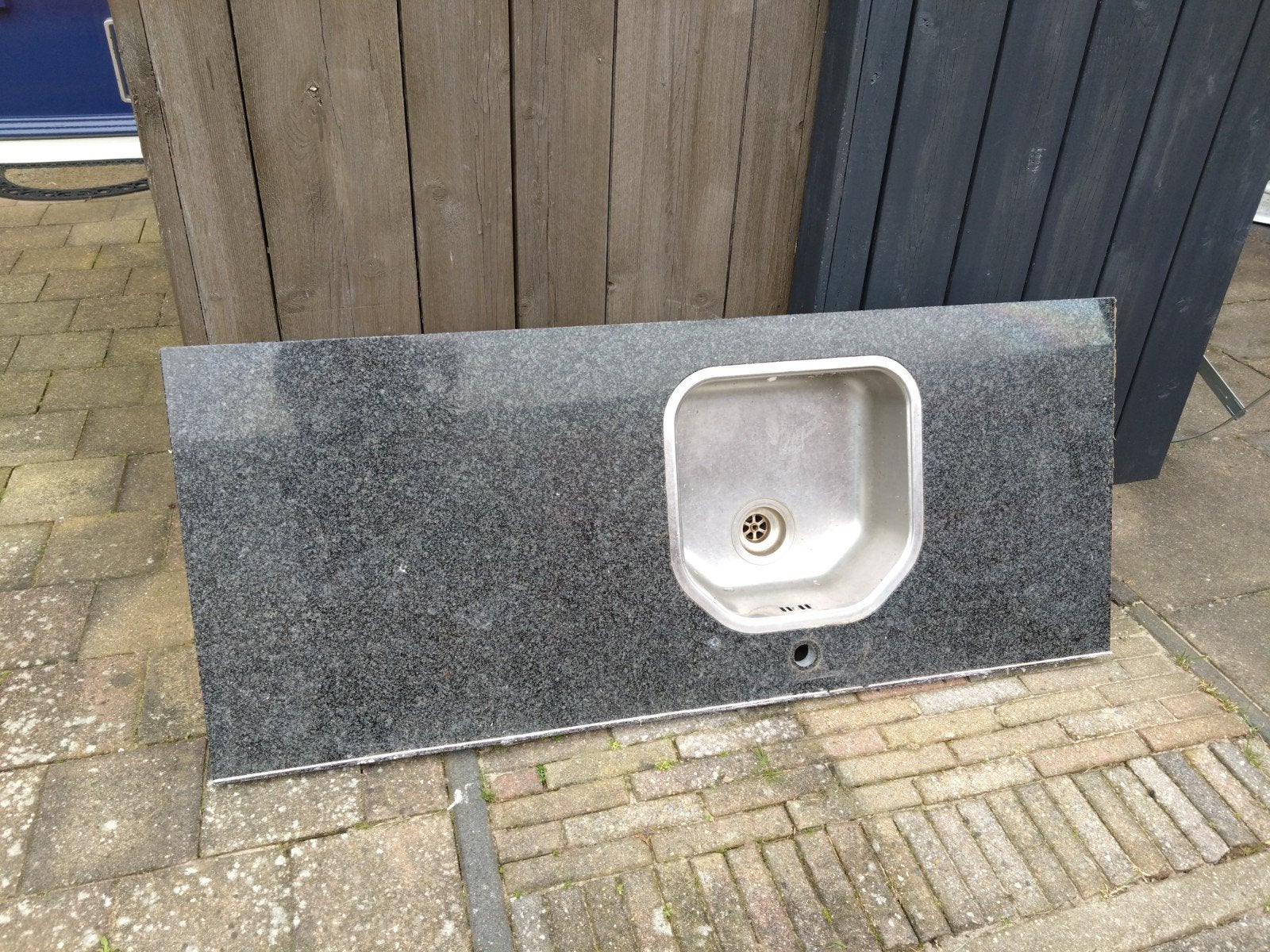 Granieten aanrechtblad met spoelbak - Afmetingen, Ophalen, Gebruikt, Zwart, Overige typen