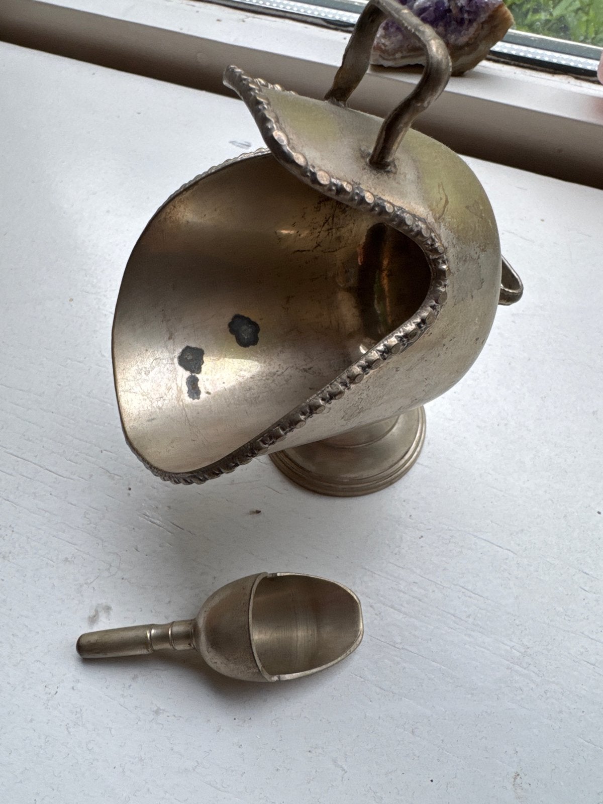 Vintage suikerpot met schepje, verzilverd, Ophalen