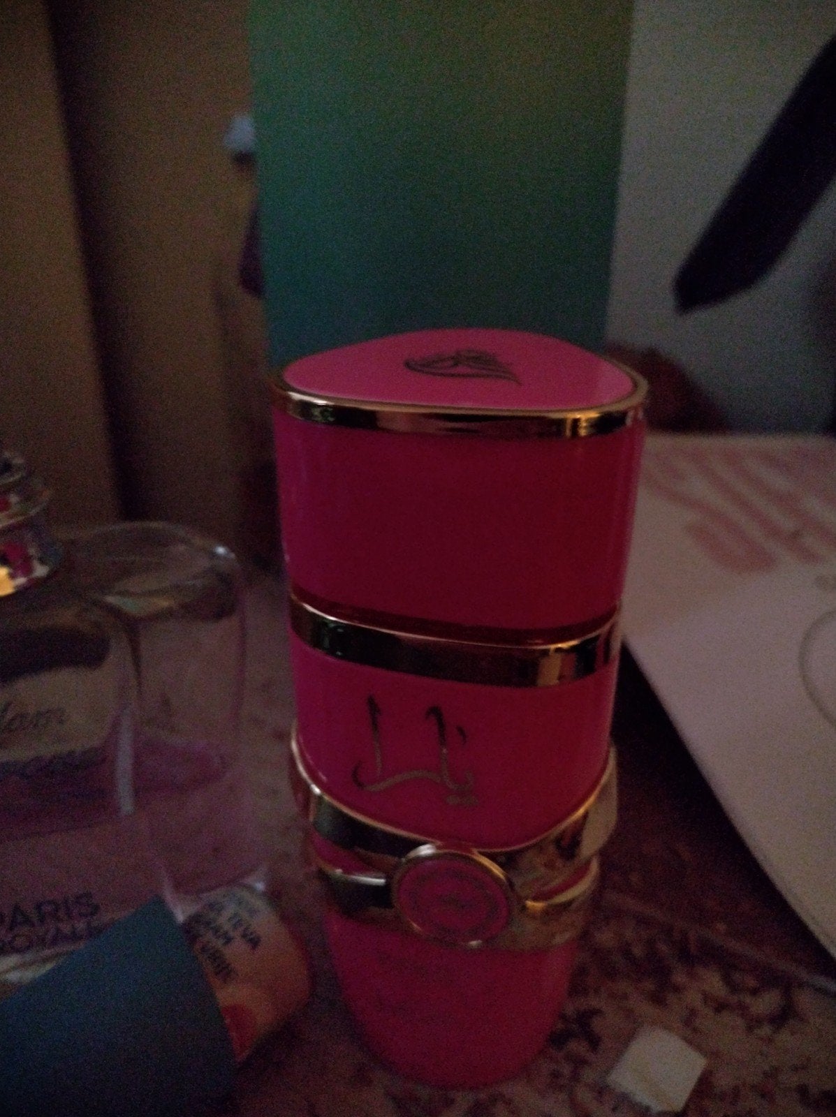 Roze parfumfles met gouden accenten, Ophalen of Verzenden