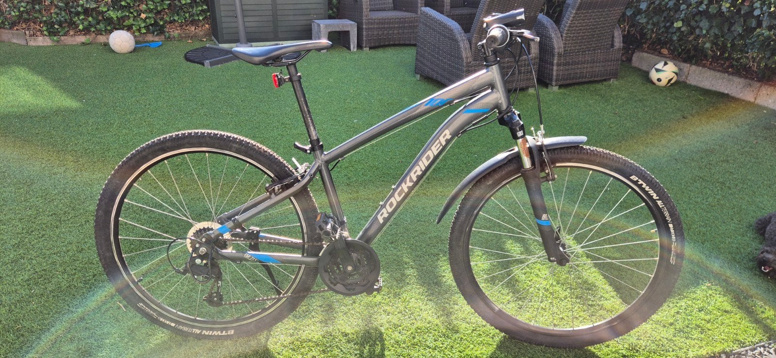 Rockrider ST100 Mountainbike - Grijs/Blauw, Gebruikt, Velgrem, Versnellingen, 53 tot 57 cm