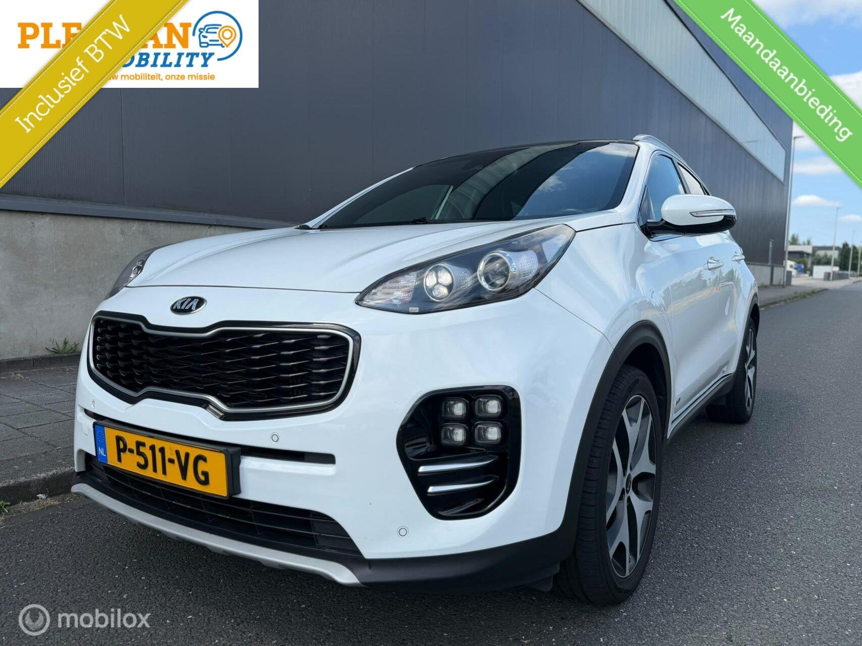 Kia Sportage 1.6 T-GDI 4WD GT-Line 177 PK, Schuifdak, Leder., Gebruikt, 4 cilinders, Wit, Bedrijf