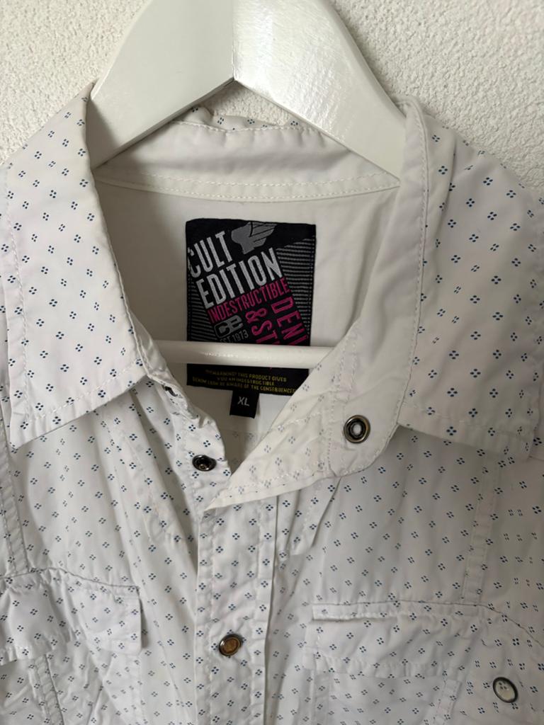 Heren zomerblouse wit motief XL Cult edition, Kleding | Heren, Overhemden, Gedragen, Halswijdte 43/44 (XL), Wit, Ophalen of Verzenden