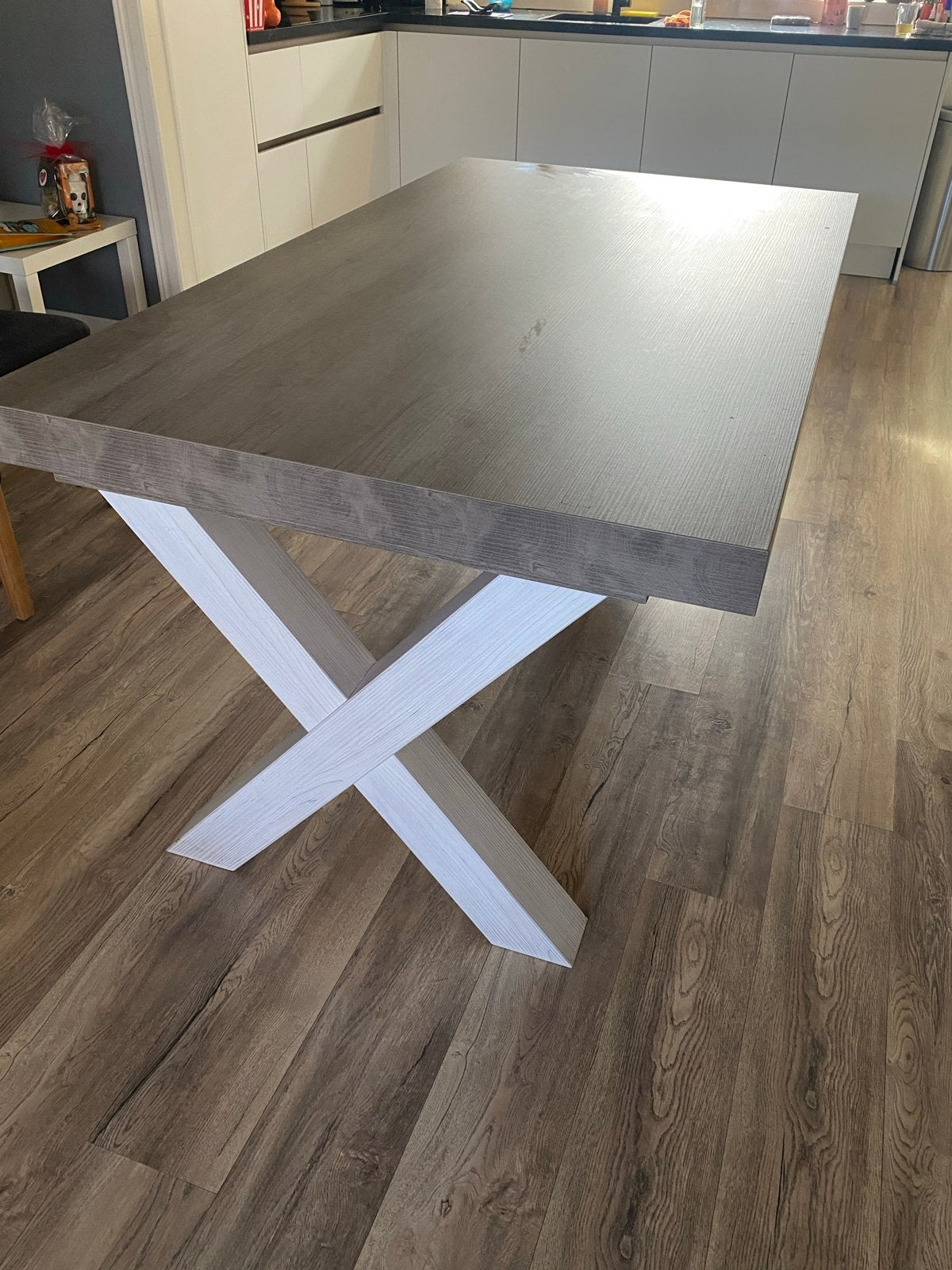 Robuuste Eettafel Leen Bakker Lynn – 184x102 cm Grijs/Wit, Ophalen, Gebruikt, 100 tot 150 cm, Vijf personen of meer