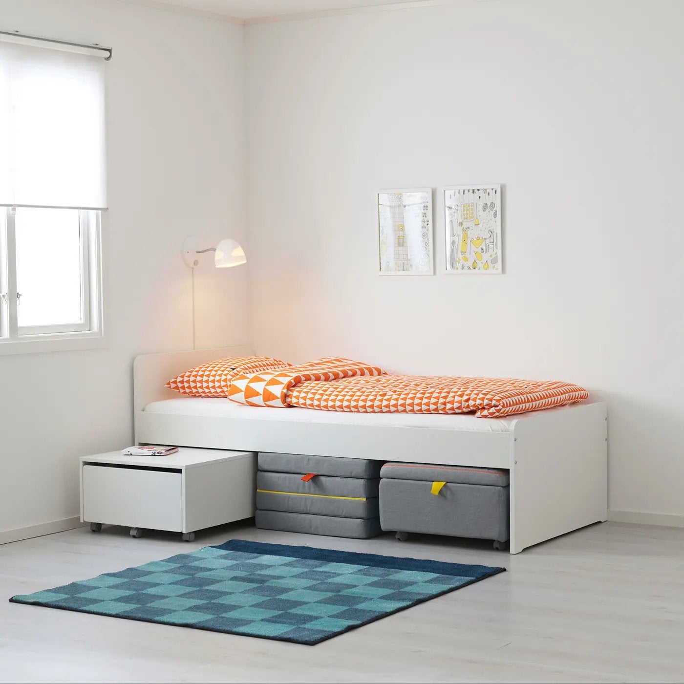 IKEA SLÄKT bed 90x200, Ophalen, 90 cm, Eenpersoons, Wit