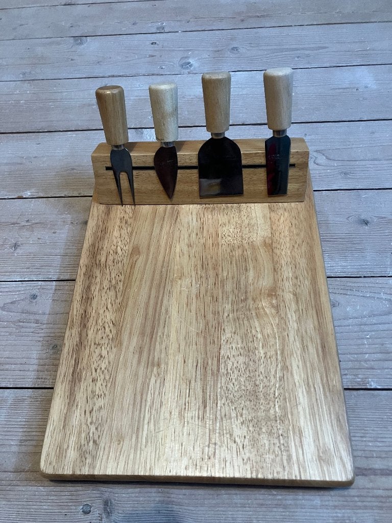 houten kaasplankset met kaasmessen borrelplank kaasplank, Gebruikt, Hout, Snij-/serveerplank, Ophalen of Verzenden