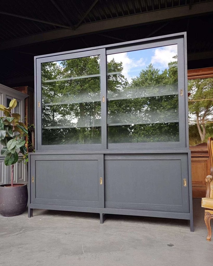 Vintage schoolkast | Vitrinekast in de kleur "Schemer" #0805, Huis en Inrichting, -, 200 cm of meer, -, Ophalen of Verzenden