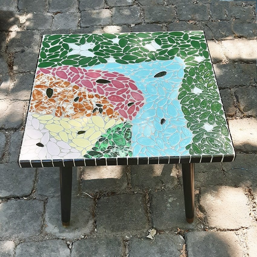 Vintage mozaïek bijzettafel, Ophalen, Minder dan 55 cm, Gebruikt, Vierkant