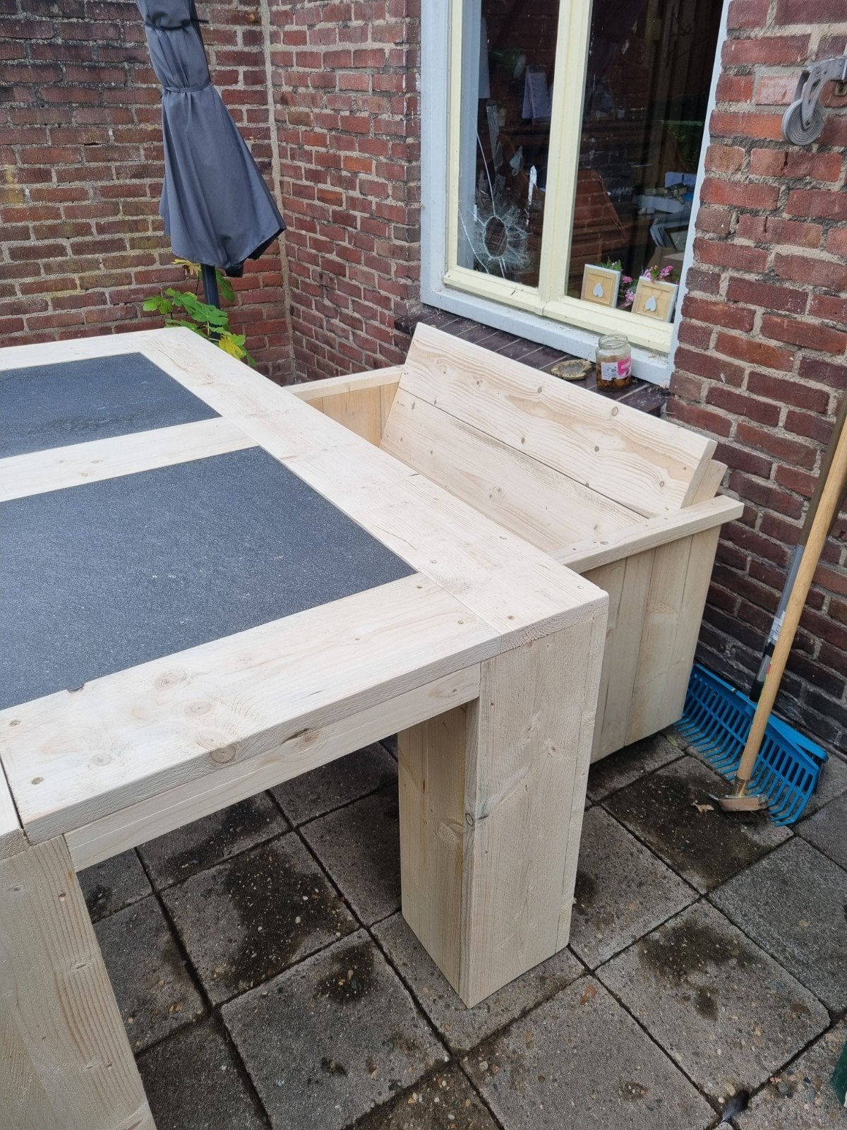 tuinset te koop, Tuin en Terras, Ophalen, Gebruikt, 6 zitplaatsen, Steigerhout