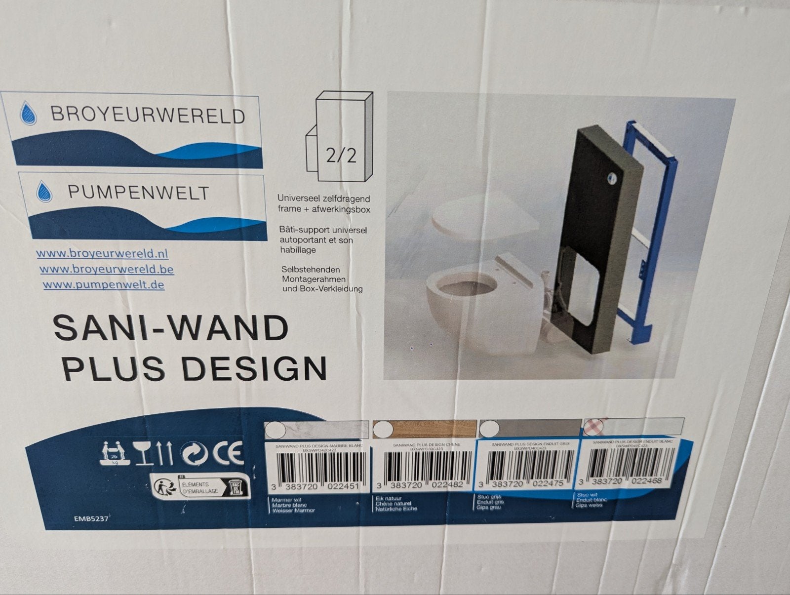 Sani-Wand Plus Design afwerkbox wit voor Sanibroyeur, Ophalen, Nieuw, Toilet