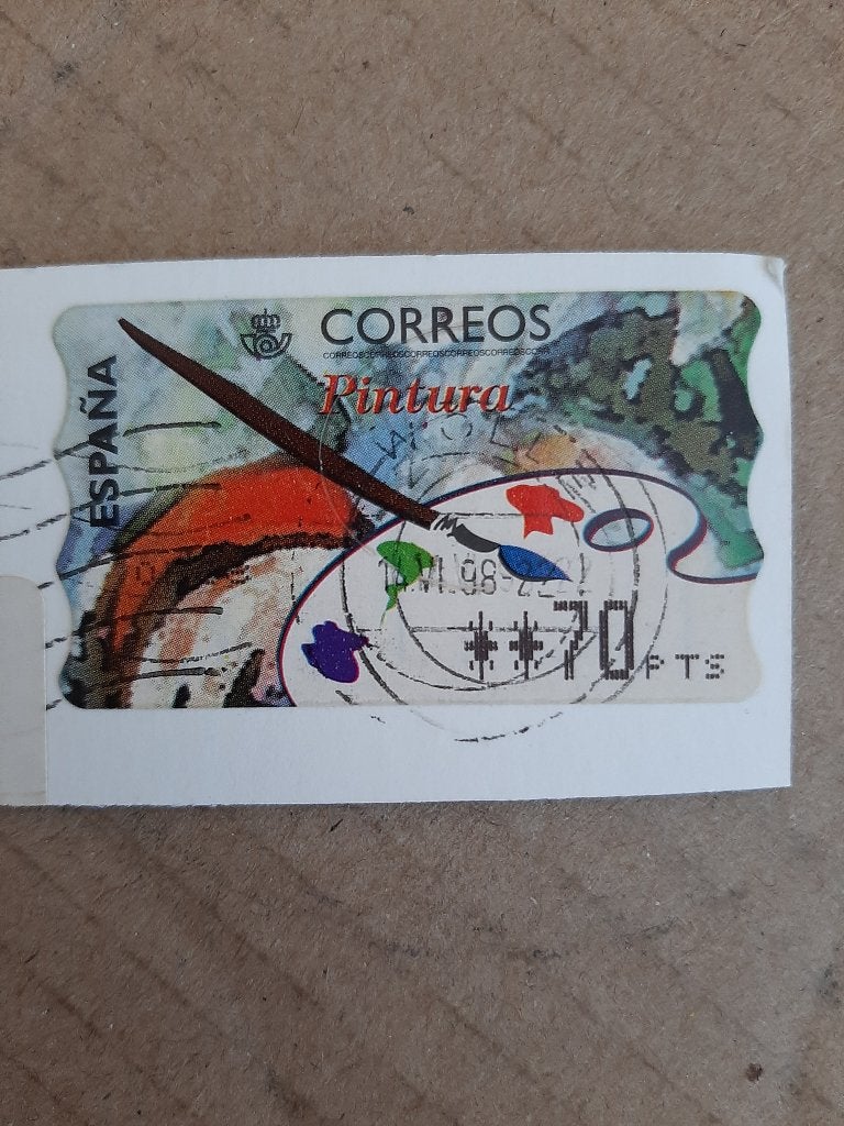 1998 Spanje automaatstrook schilderskunst verfpalet, Verzenden, Gestempeld