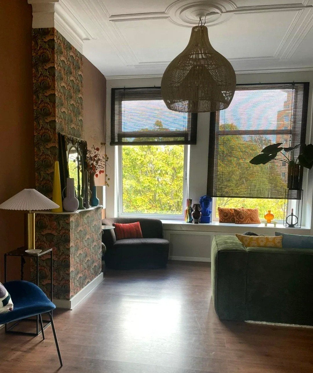 Stijlvolle hanglamp van geweven materiaal, Huis en Inrichting, Ophalen, Overige materialen, Bohemian, Natuurlijk, Modern, 50 tot 100 cm