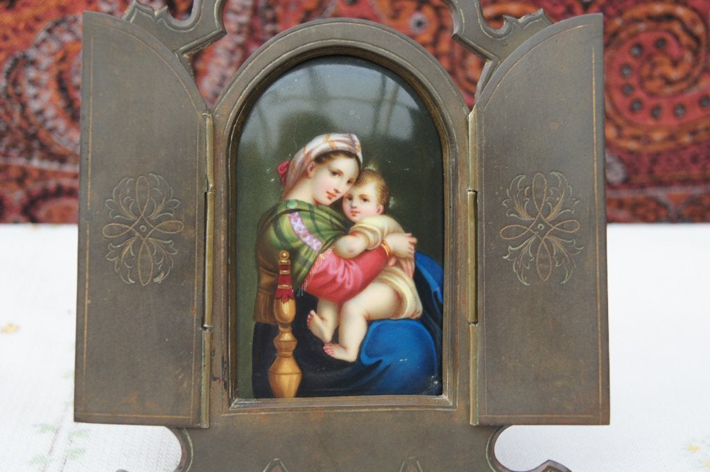 Maria ( Plaquette porselein geschilderd, Antiek en Kunst, Antiek | Religie, Ophalen of Verzenden