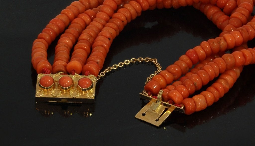 Bloedkoraal fraai antieke armband 14k slot goud dame vintage, Ophalen of Verzenden, Goud, Armband, Met edelsteen