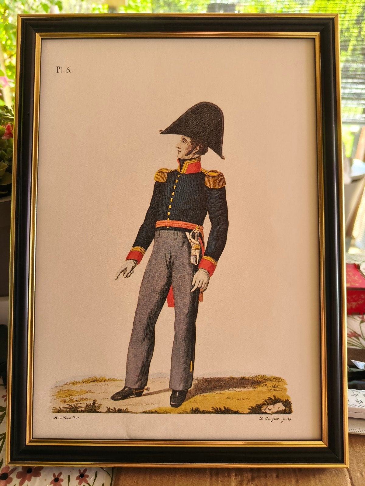 Antieke prent van een militair in uniform (Pl. 6), Antiek en Kunst, Kunst | Schilderijen | Klassiek, Portret of Personen, Klassiek