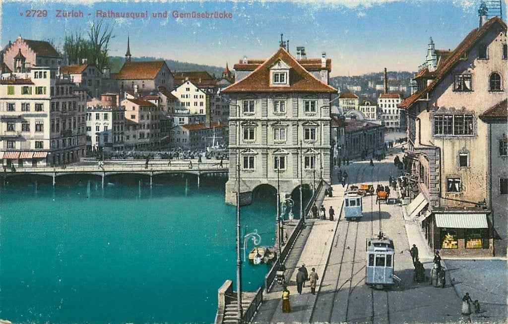 379-074-007 Zürich Rathausquai, Verzamelen, Ansichtkaarten | Buitenland, Verzenden, Voor 1920, Overig Europa