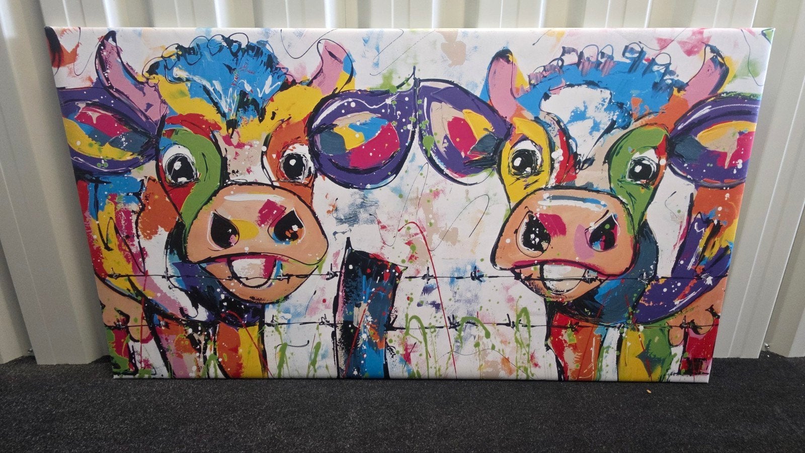 Kleurrijke koeien kunststofcanvas., Ophalen, Kunststof, Op houten frame, Dieren