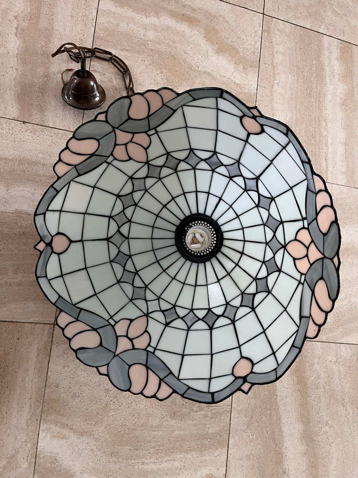 Tiffany-achtige hanglamp glas in lood - Ø 50 cm, Huis en Inrichting, Ophalen, Gebruikt, Glas, E27 (groot)
