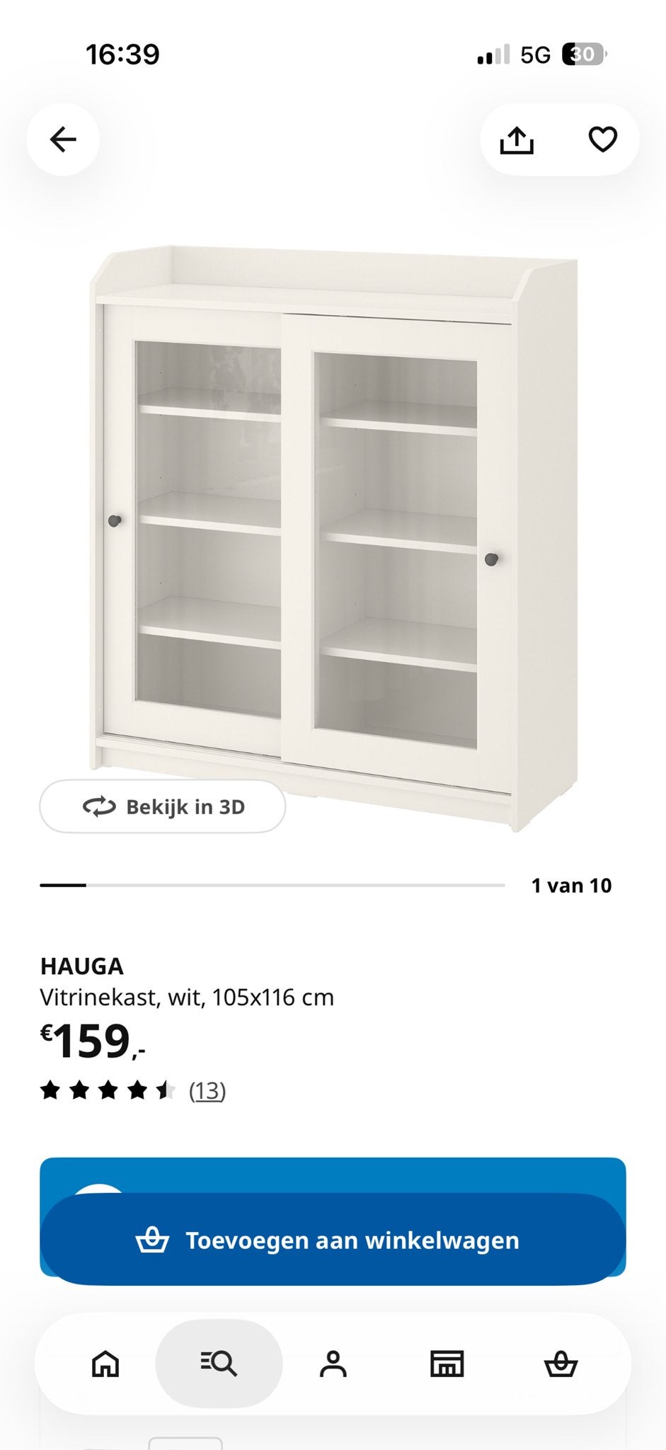 IKEA Hauga Vitrinekast Wit - In nette staat, Ophalen, 100 tot 150 cm, Zo goed als nieuw, 25 tot 50 cm
