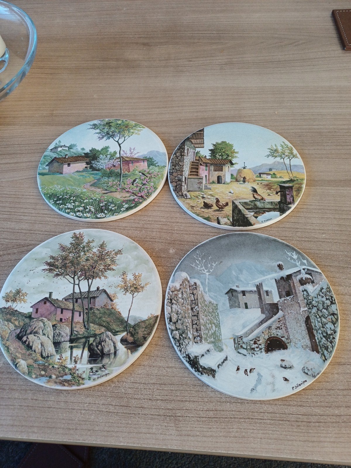 Set van 4 decoratieve tegels met landschapstaferelen, Antiek en Kunst, Ophalen of Verzenden