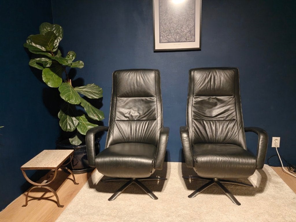 De Toekomst Twice 001 (set), Huis en Inrichting, Fauteuils, Gebruikt, Leer, Minder dan 50 cm, 75 tot 100 cm, Ophalen